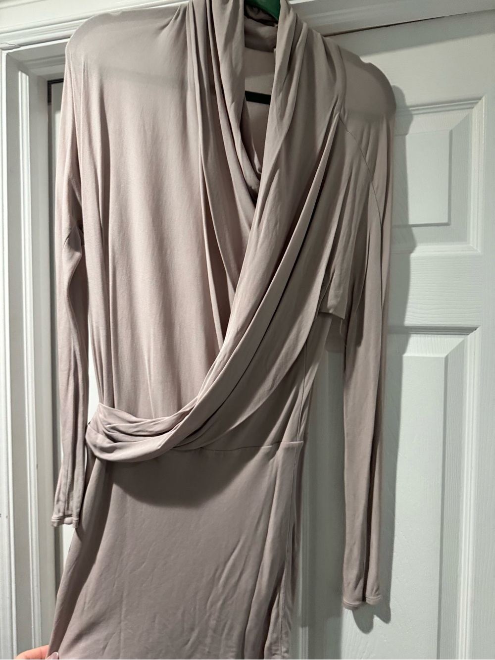 Max Azria Women’s Taupe Draped Long-Sleeve Mini Dress